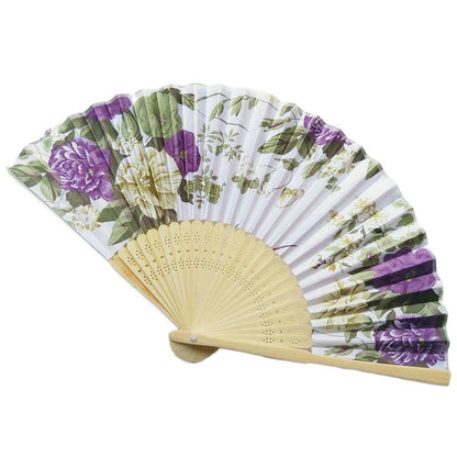 Black Engraved Folding Fan Silk Flower Fans Wedding Favors Party Gift
