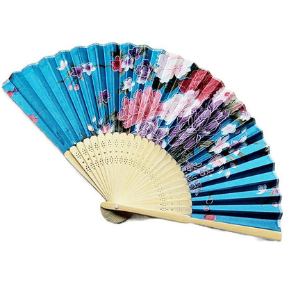 Lake Blue Engraved Folding Fan Silk Flower Fans Wedding Favors Party Gift