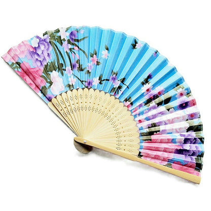 Lake Blue Engraved Folding Fan Silk Flower Fans Wedding Favors Party Gift