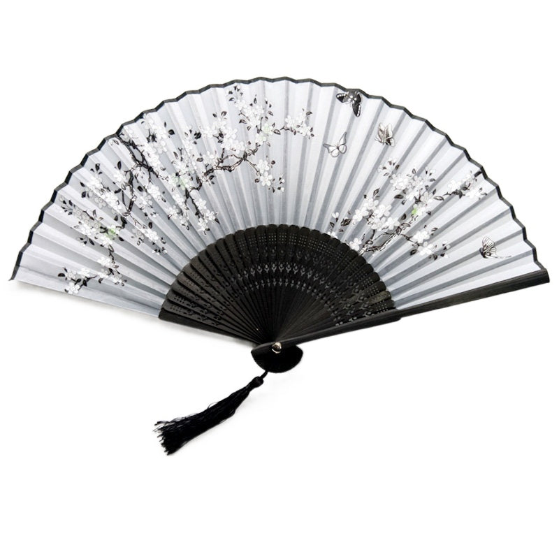 Black Peony Custom Text Ink Floral Silk Folding Fans for Wedding Favors