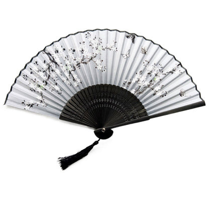 Black Peony Custom Text Ink Floral Silk Folding Fans for Wedding Favors