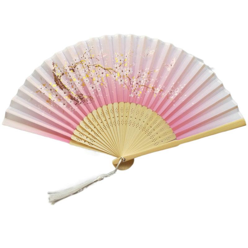 Red Custom Text Floral Silk Folding Fans for Bridal Shower Floral Silk Fans Wedding Favors