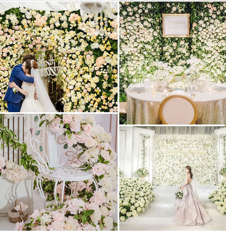 Artificial Floral Ivory Rose Peony Background Blend Flower Walls For Romantic Photography Bridal Shower Wedding Flower Panel Backdrop