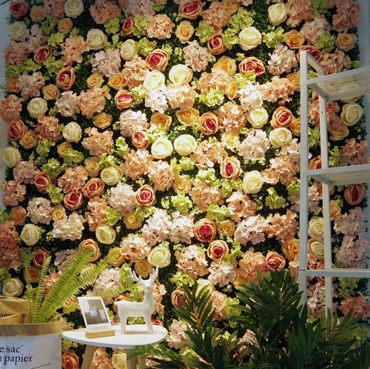 Bright Ivory Champagne Blush Rose Flowers Wall Background Wedding Event Birthday Baby Shower Floral Panels