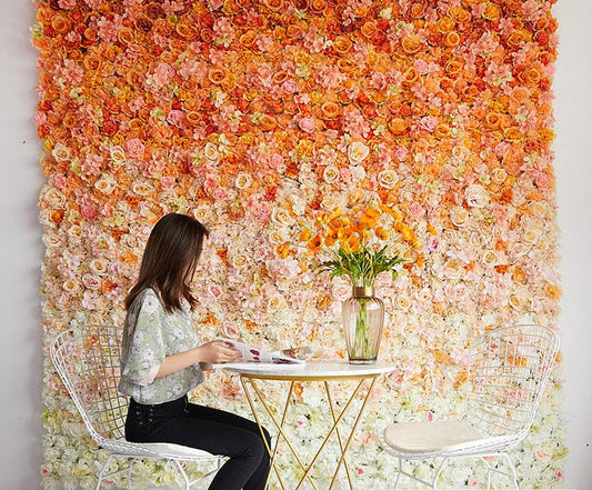 Fresh Gradient Orange Ivory White Rose Flower Wall Wedding Party Event Birthday Baby Shower Floral Panel