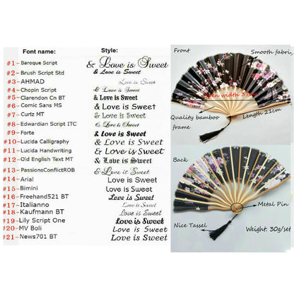 Custom Silk Bamboo Hand held Folded Fans for Bridal Shower Wedding Favors