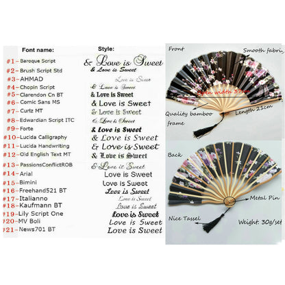 Gray Custom Silk Bamboo Hand held Folded Fans for Bridal Shower Wedding Favors